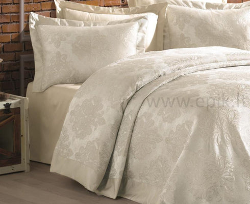 Prabangi austinių žakardo raštų lovatiesė "Gardine's Diva" su 2 pagalvių užvalkalais, dramblio kaulo